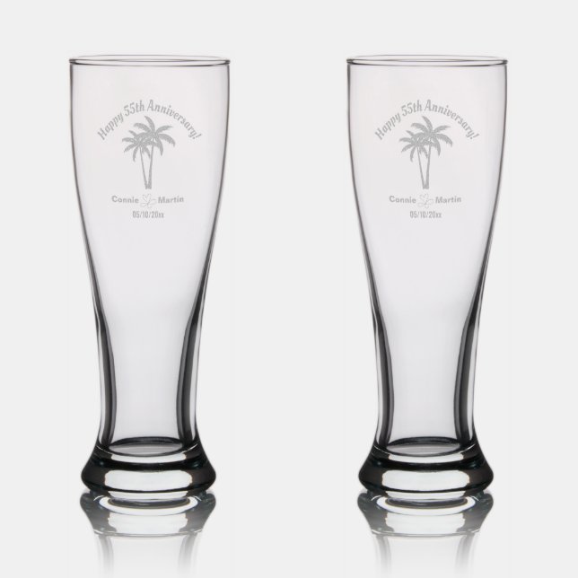 55th Wedding Anniversary Palm Trees  Pilsner Glass (Glassware)