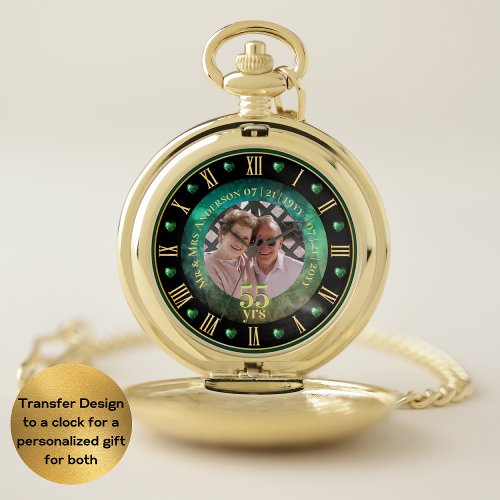 55th Wedding Anniversary PHOTO Gift Emerald Green Pocket Watch