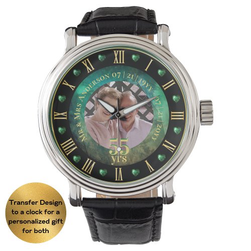 55th Wedding Anniversary PHOTO Gift Emerald Green Watch