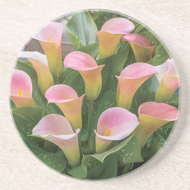 55th Wedding Anniversary Pink Calla Lily Coaster (Front)