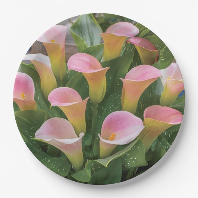 55th Wedding Anniversary Pink Calla Lily Paper Plates (Front)