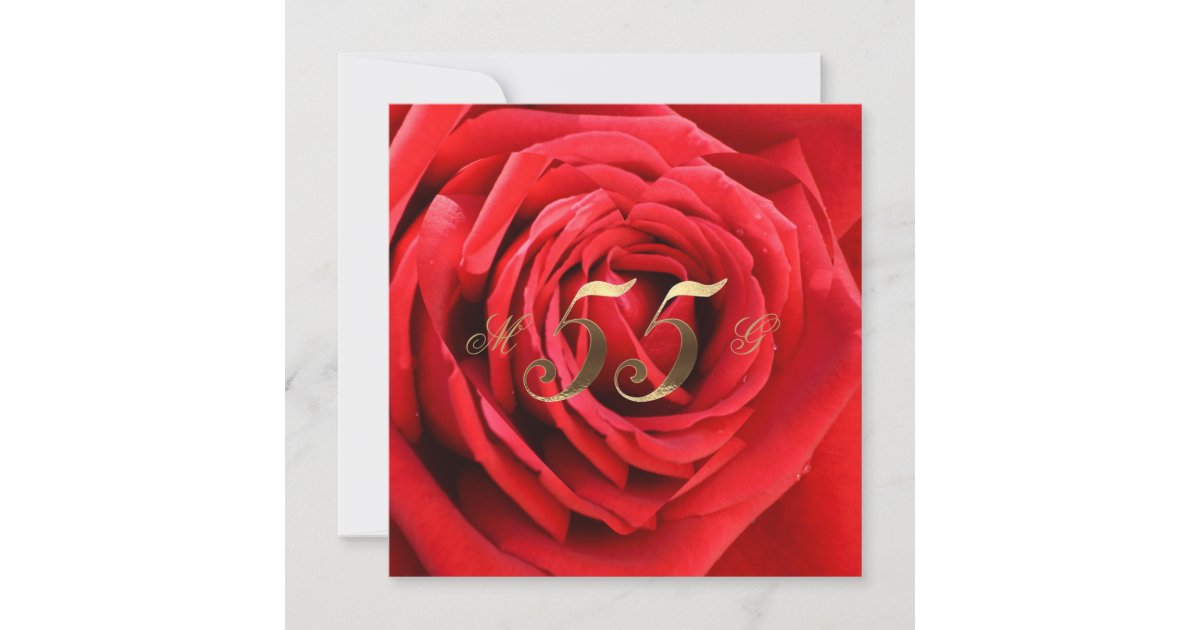 55th Wedding Anniversary Red Roses Heart Elegant Invitation Zazzle