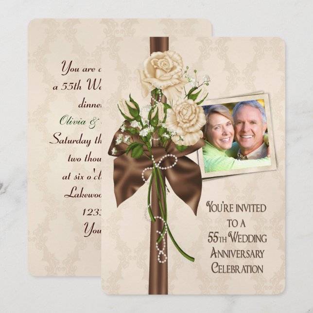 55th Wedding Anniversary Roses Invitation (Front/Back)