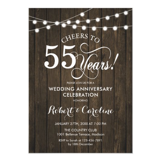 55th Wedding Anniversary - Rustic Wood Invitation | Zazzle.com