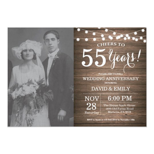 55th Wedding Anniversary Rustic Wood Invitation | Zazzle.com