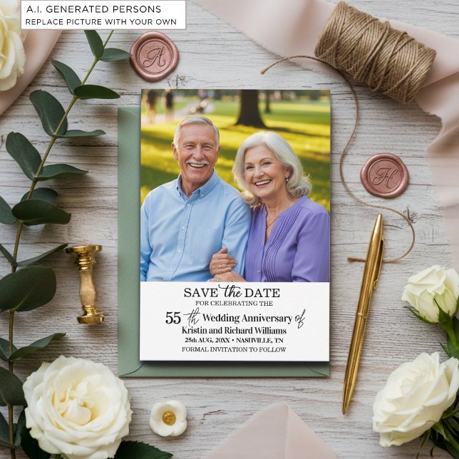 55th Wedding Anniversary Save the Date Photo Note Card (Creator Uploaded)