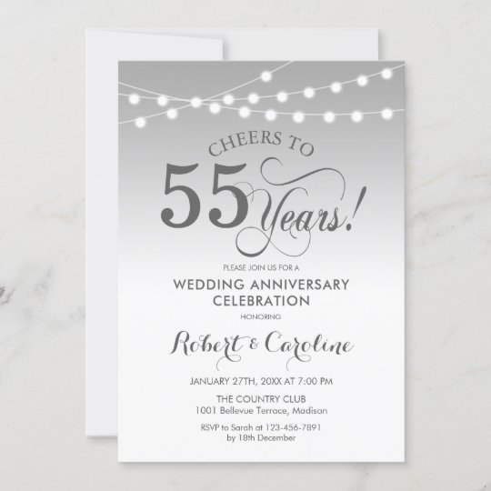 55th Wedding Anniversary - Silver White Invitation | Zazzle.com