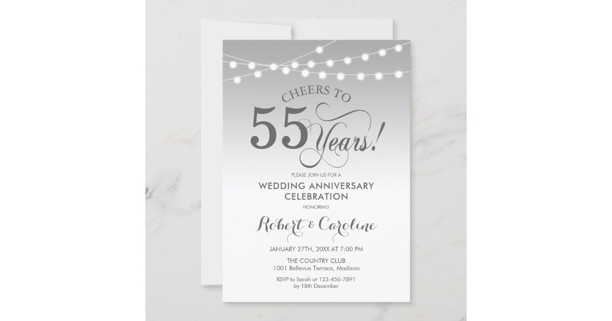 55th Wedding Anniversary - Silver White Invitation | Zazzle