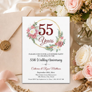 55th Wedding Anniversary Surprise Party Floral Invitation