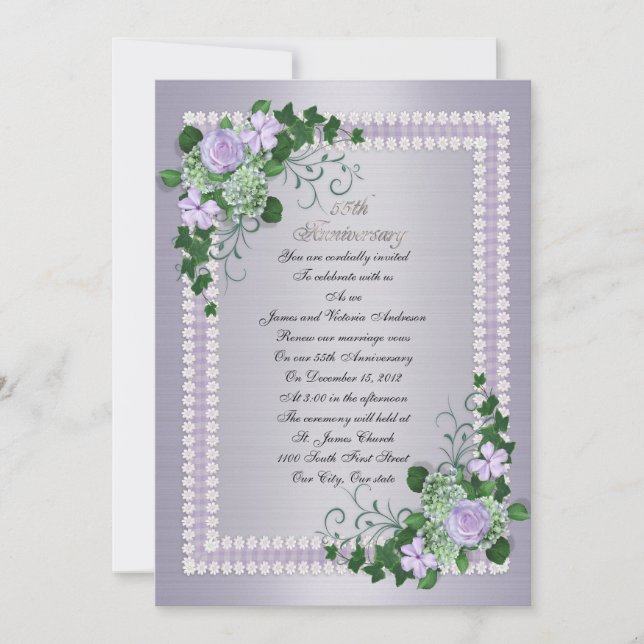 55th Wedding anniversary vow renewal Lavender Invitation (Front)
