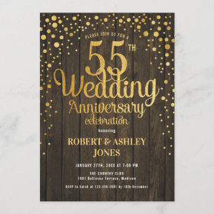 55th Wedding Anniversary - Wood & Gold Invitation
