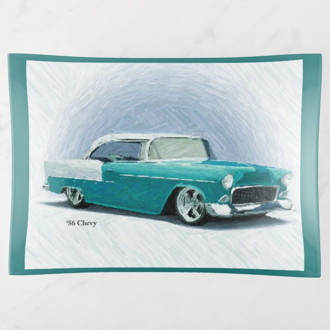 '56 Chevy - Turquoise Digital Art Trinket Tray (Front)