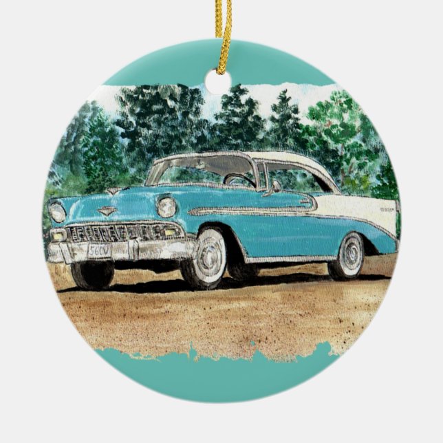 56 Chevy Watercolor Ceramic Ornament (Front)