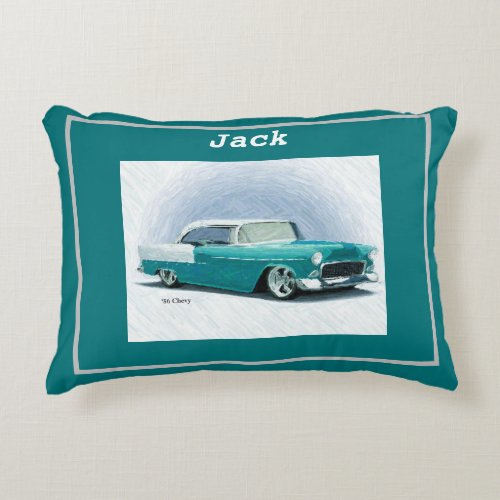 56 Turquoise Chevy Personalized Accent Pillow