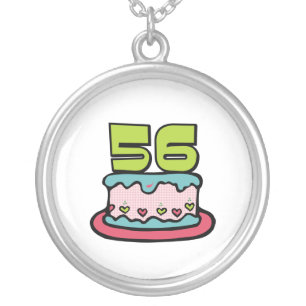 56 Year Old Birthday Cake Silver Plated Necklace