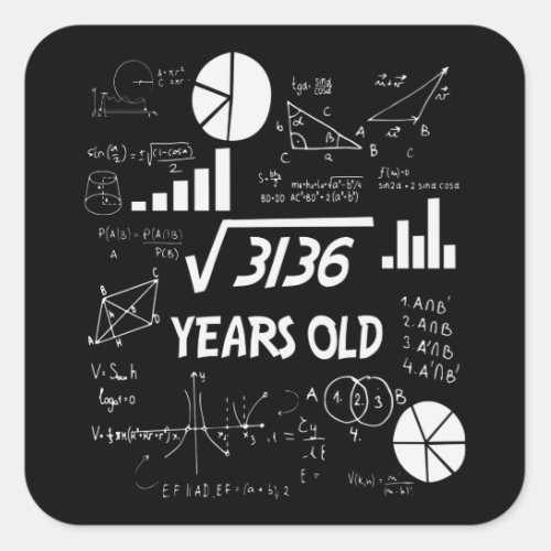 56 Years Old Bday Math Teacher 56th Birthday Gift Square Sticker