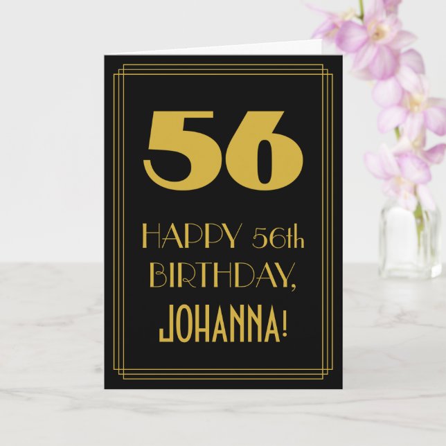 56th Birthday – Art Deco Inspired Look "56" & Name Card (Orchid)