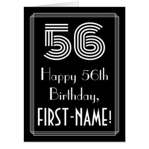 56th Birthday — Art Deco Inspired Look “56” + Name Card