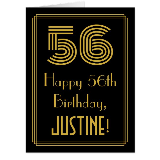 56th Birthday: Art Deco Inspired Look “56” + Name Card (Front)