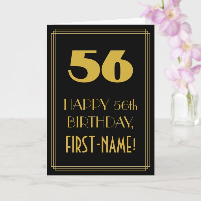 56th Birthday ~ Art Deco Inspired Look "56" & Name Card (Orchid)