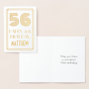56th Birthday - Art Deco Inspired Look "56" & Name Foil Card