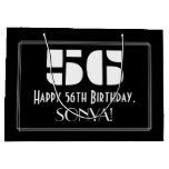 [ Thumbnail: 56th Birthday ~ Art Deco Inspired Look "56" + Name Gift Bag ]