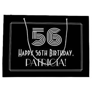 56th Birthday — Art Deco Inspired Look "56" & Name Large Gift Bag