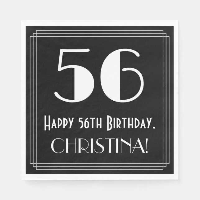 56th Birthday ~ Art Deco Inspired Look "56", Name Napkins (Front)