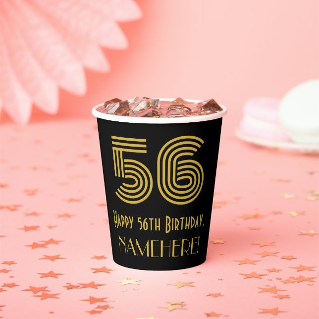 56th Birthday: Art Deco Inspired Look “56” & Name Paper Cups (Insitu)