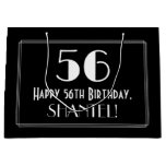[ Thumbnail: 56th Birthday: Art Deco Inspired Style "56", Name Gift Bag ]