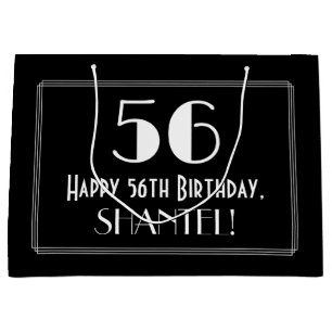 56th Birthday: Art Deco Inspired Style "56", Name Large Gift Bag