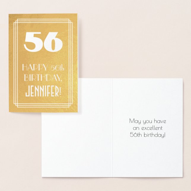 56th Birthday ~ Art Deco Style "56" & Custom Name Foil Card (Display)