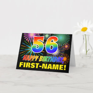 56th Birthday: Bold, Fun, Fireworks, Rainbow 56 Card