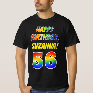 56th Birthday — Bold, Fun, Rainbow 56, Custom Name T-Shirt
