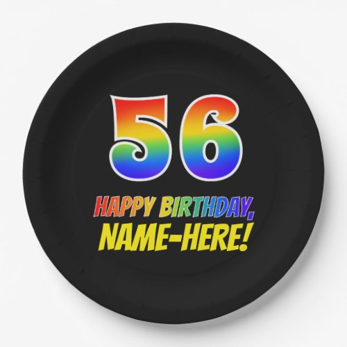 56th Birthday Bold Fun Simple Rainbow 56 Paper Plates