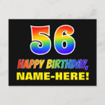[ Thumbnail: 56th Birthday: Bold, Fun, Simple, Rainbow 56 Postcard ]