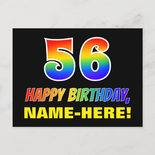 56th Birthday Bold Fun Simple Rainbow 56 Postcard