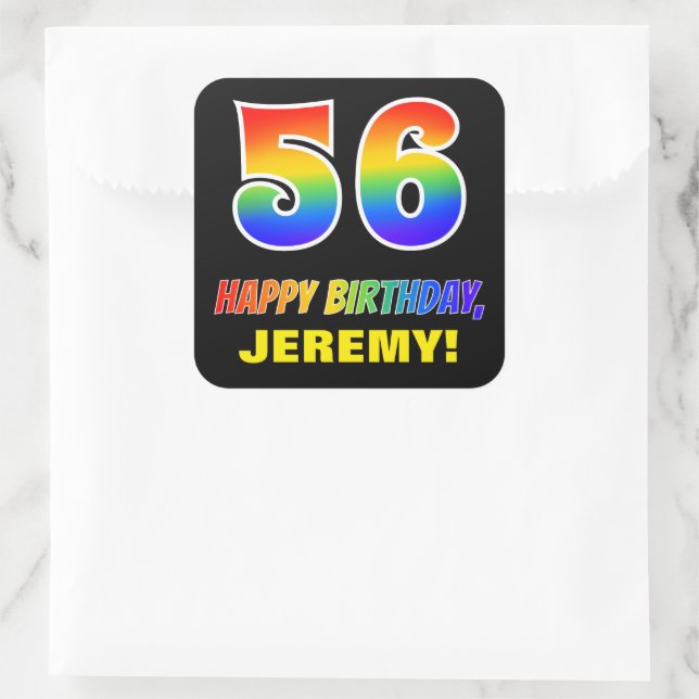 56th Birthday: Bold, Fun, Simple, Rainbow 56 Square Sticker (Bag)