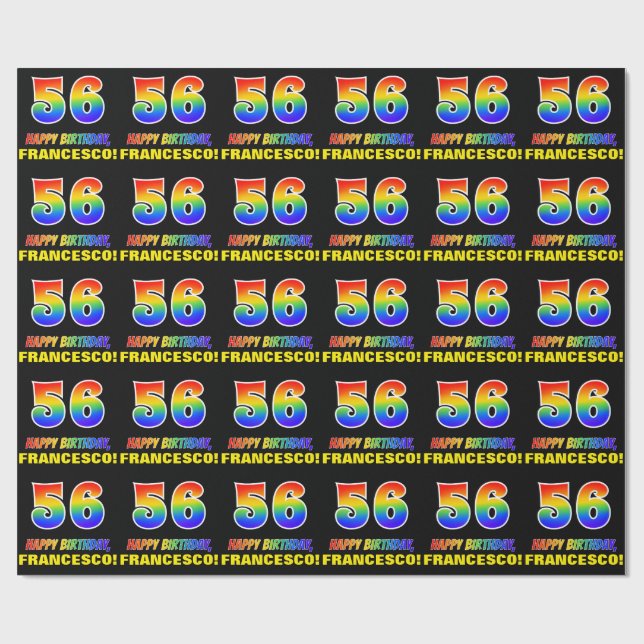 56th Birthday: Bold, Fun, Simple, Rainbow 56 Wrapping Paper (Flat)
