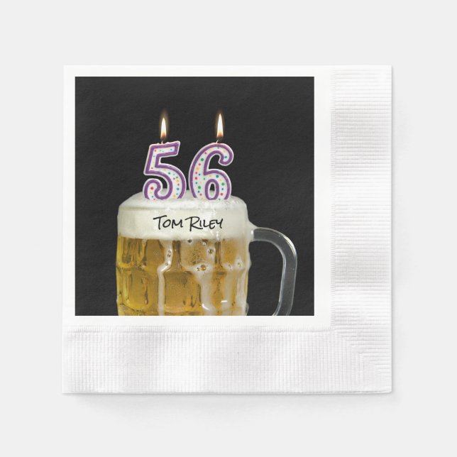 56th birthday candles in beer napkins (Front)
