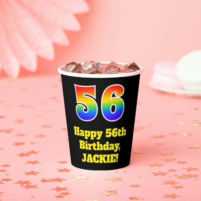 56th Birthday: Colorful, Fun, Exciting, Rainbow 56 Paper Cups (Insitu)