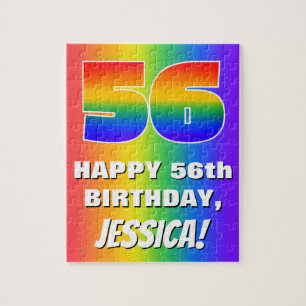 56th Birthday: Colorful, Fun Rainbow Pattern # 56 Jigsaw Puzzle