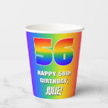 [ Thumbnail: 56th Birthday: Colorful, Fun Rainbow Pattern # 56 Paper Cups ]