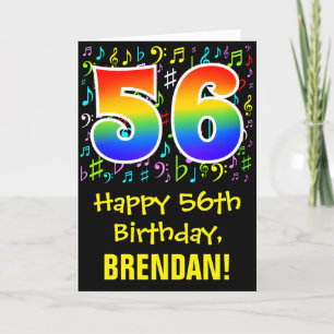 56th Birthday: Colorful Music Symbols + Rainbow 56 Card