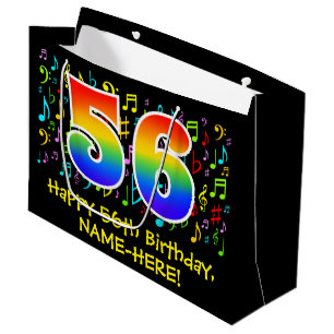 56th Birthday - Colorful Music Symbols, Rainbow 56 Large Gift Bag
