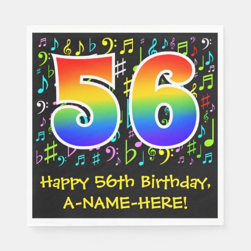 56th Birthday _ Colorful Music Symbols Rainbow 56 Napkins