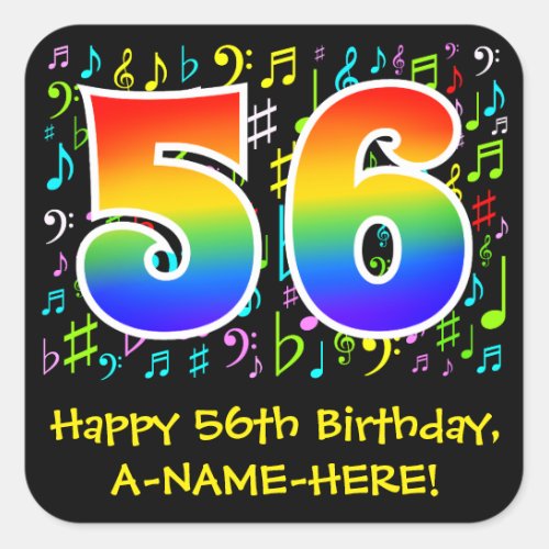 56th Birthday Colorful Music Symbols Rainbow 56 Square Sticker