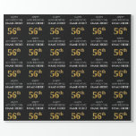 [ Thumbnail: 56th Birthday: Elegant, Black, Faux Gold Look Wrapping Paper ]