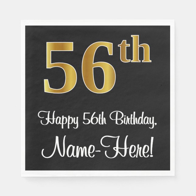 56th Birthday ~ Elegant Luxurious Faux Gold Look # Napkins (Front)