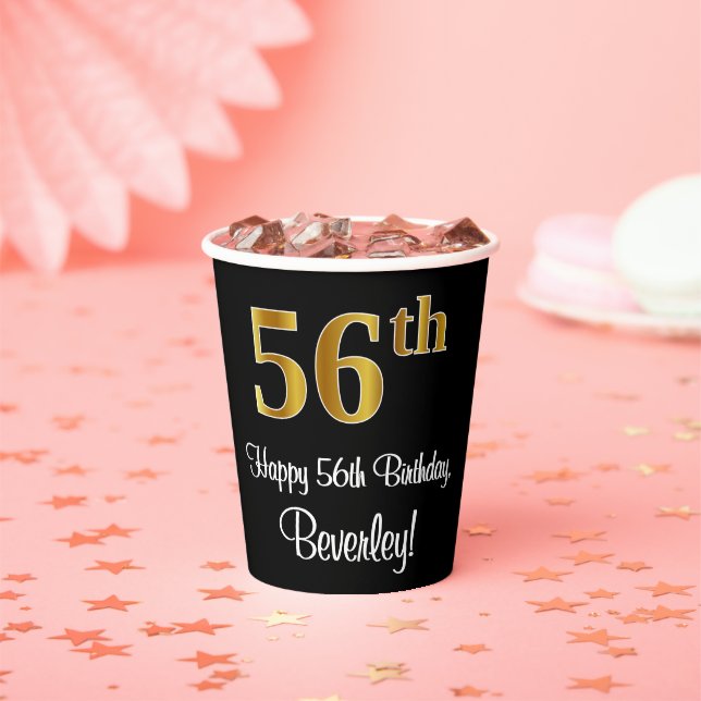 56th Birthday - Elegant Luxurious Faux Gold Look # Paper Cups (Insitu)